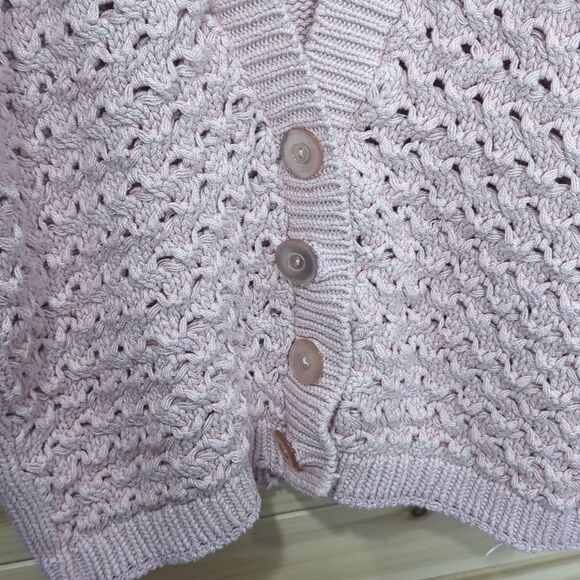 525 America Sweater Womens One Size Dusty Pink Crochet Cardigan Boho - Picture 2 of 8